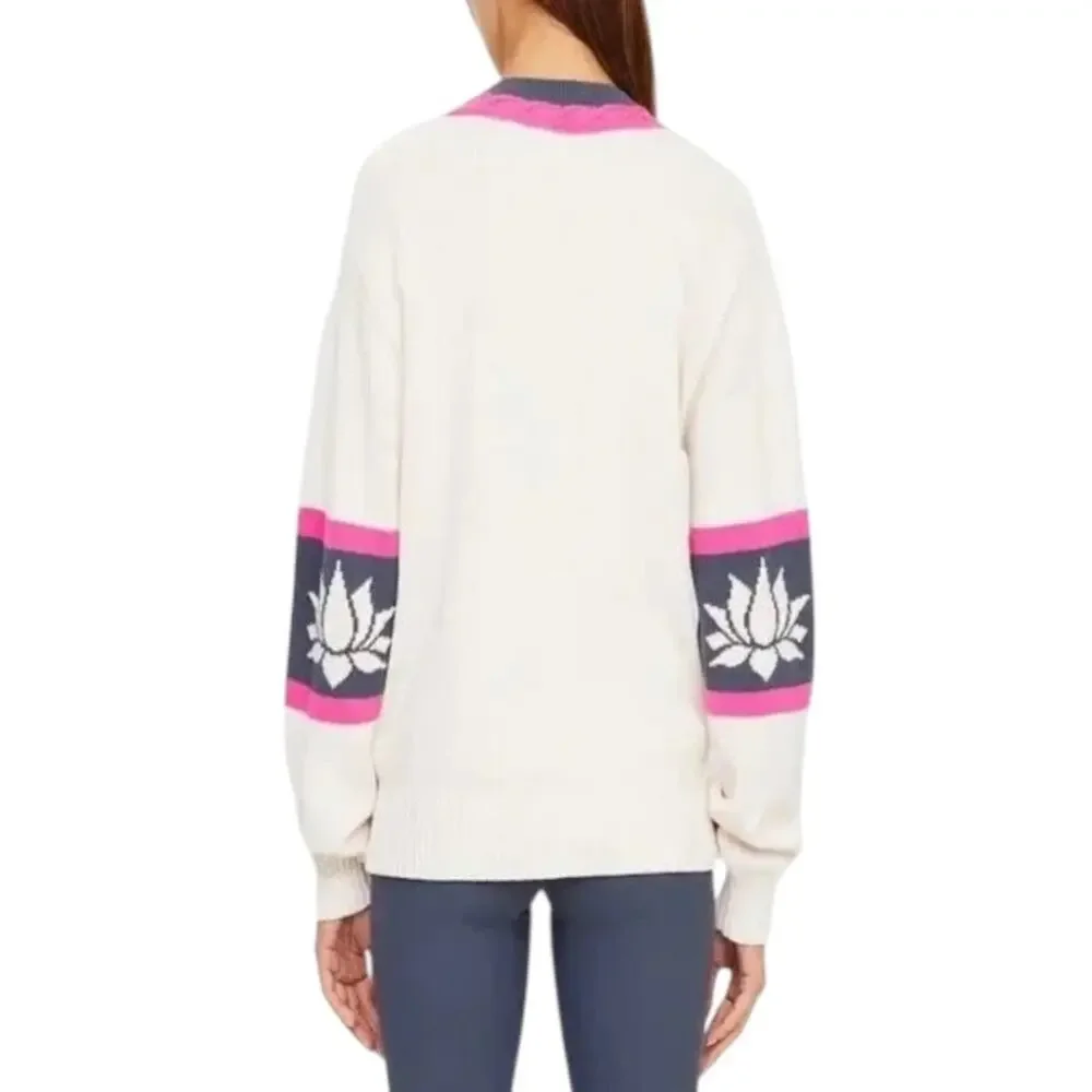 The Upside Organic Knit Lotus Intarsia Pullover V Neck Sweater XS